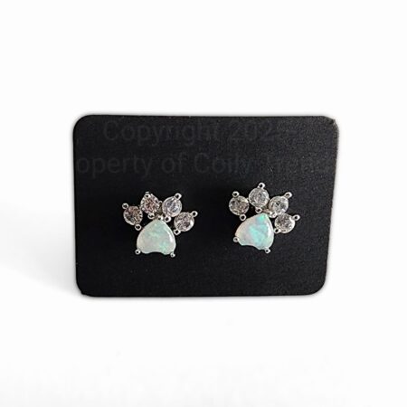 White Opal Studded Paw Earrings