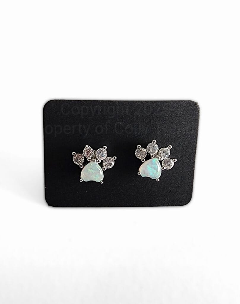 White Opal Studded Paw Earrings
